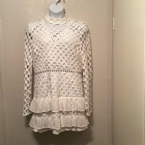 Boohoo Cream Cropped Ruffled Long Sleeve Blouse 16